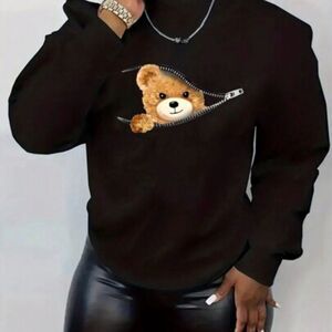 SHEIN Black Sweater with Bear Graphic